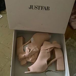 Just Fab ankle heels with tie ribbon! Blush color with thick and short heel!